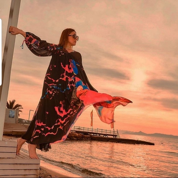 h&m voluminous chiffon dress Long chiffon dress